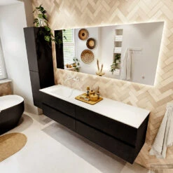 MONDIAZ VICA 180cm Badmeubel Onderkast Urban 4 Lades. Wastafel CLOUD Links Zonder Kraangat, Kleur Talc. -Duravit Verkoop badkamermeubel vica urban cloud talc set2 0093