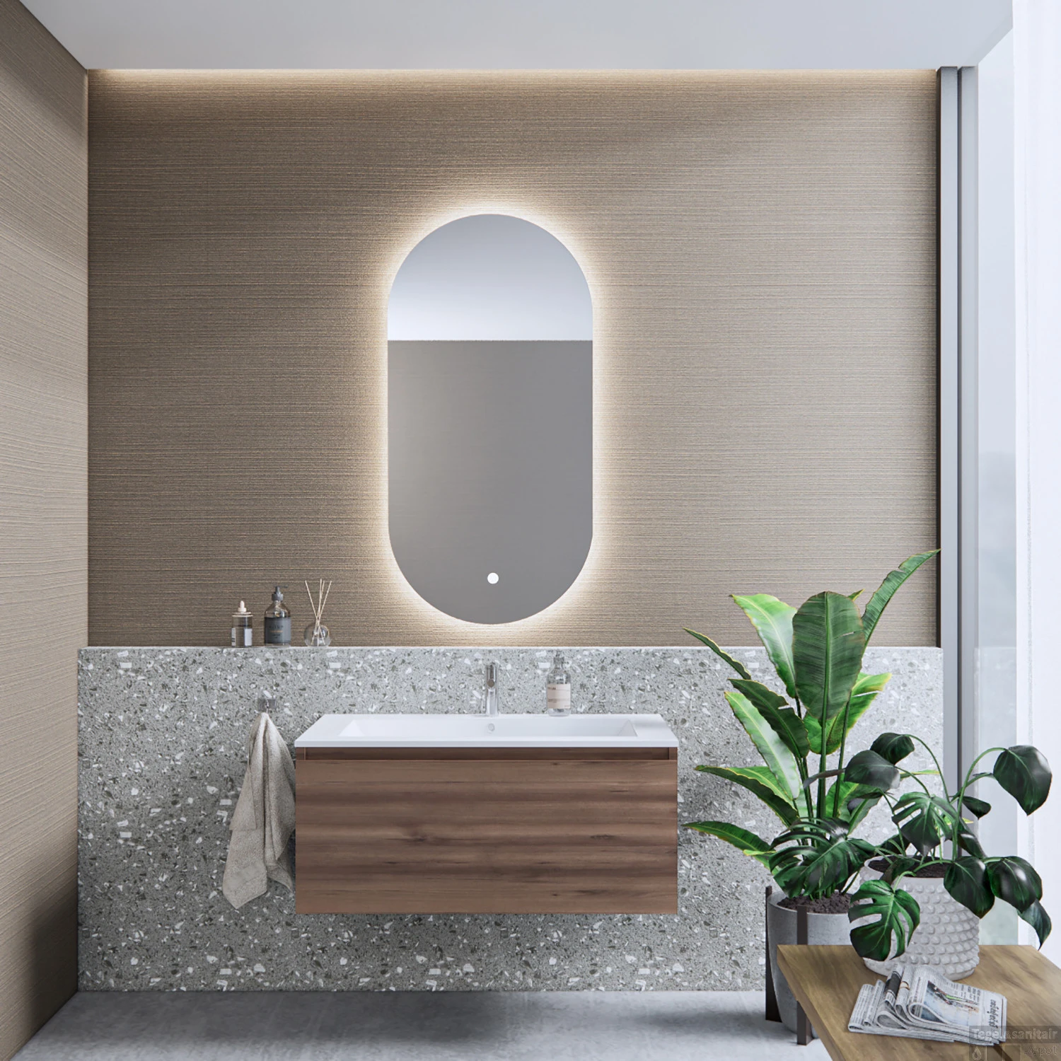 Badkamermeubelset Boss & Wessing Anubis 70cm 1 Lade Sonama Brown Eiken Met Wastafel (Naar Keuze)