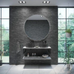 Badkamermeubelset BWS Eiken Massief Hout Bovenblad Met Boomschors 120 Cm Wit