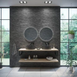 Badkamermeubelset BWS Eiken Massief Hout Bovenblad Met Boomschors 180 Cm Olie Natuur