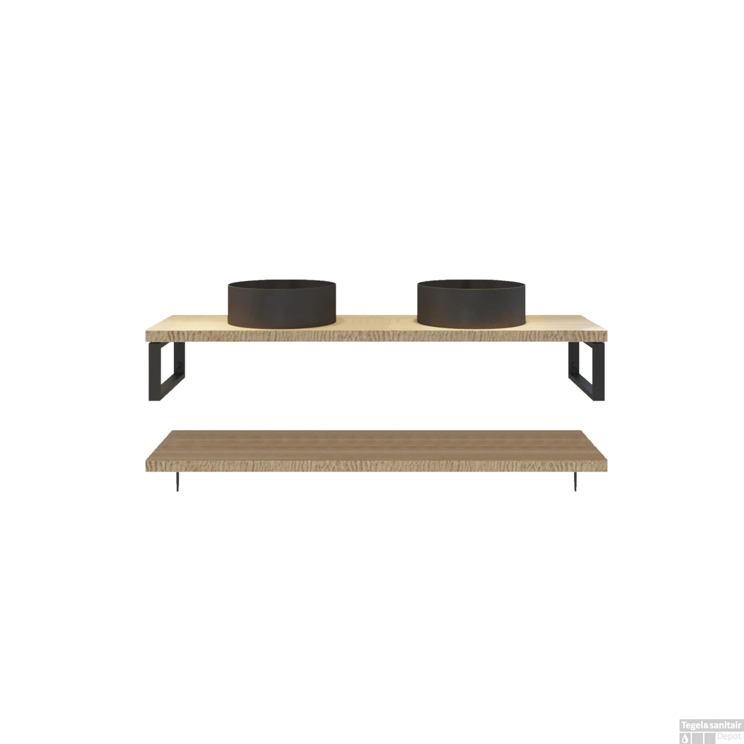 Badkamermeubelset BWS Eiken Massief Hout Bovenblad Met Boomschors 180 Cm Olie Natuur - Afbeelding 4