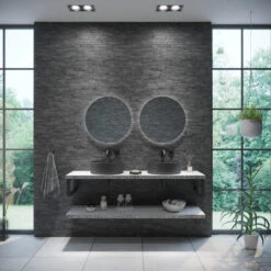 Badkamermeubelset BWS Eiken Massief Hout Bovenblad Met Boomschors 180 Cm Wit