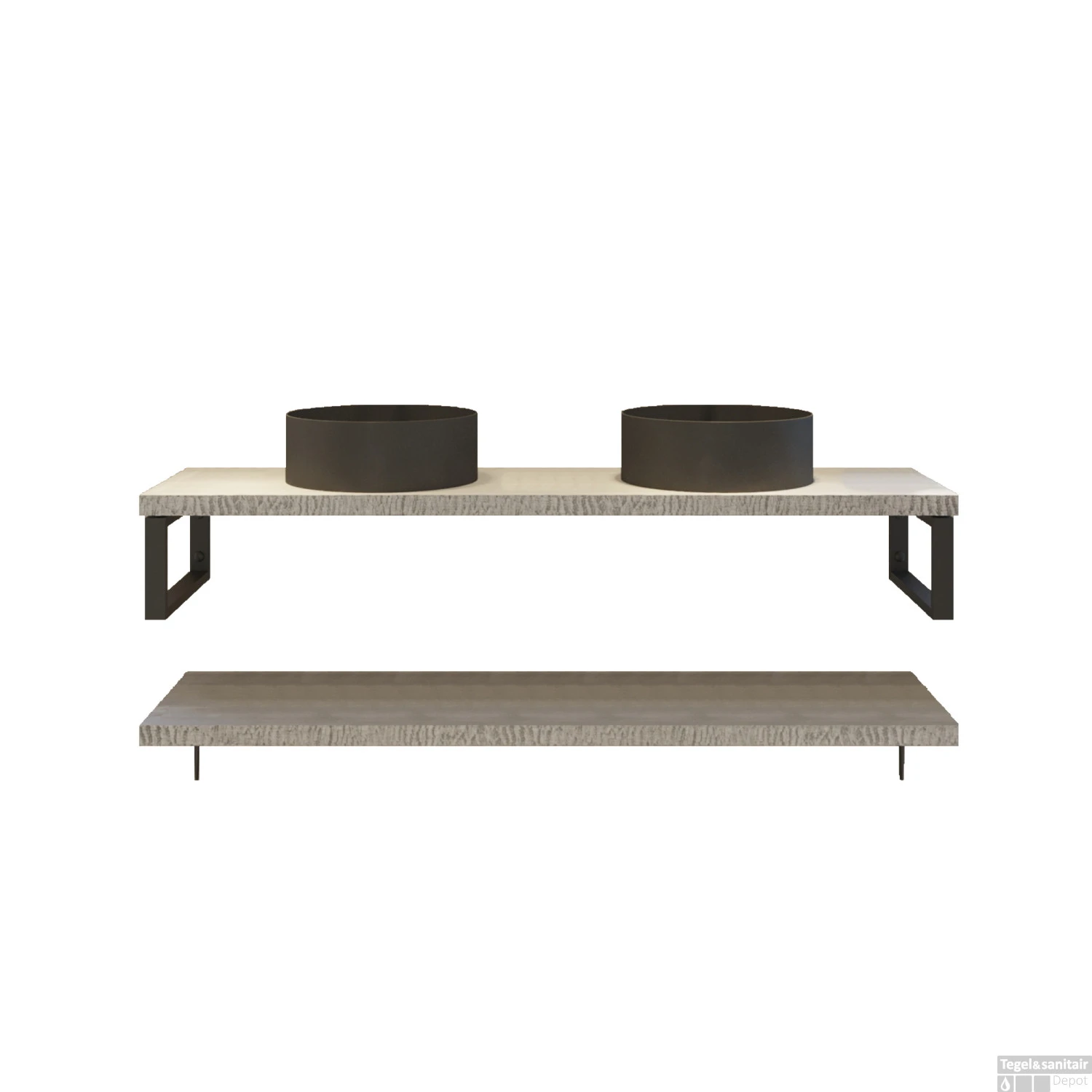 Badkamermeubelset BWS Eiken Massief Hout Bovenblad Met Boomschors 180 Cm Wit - Afbeelding 4