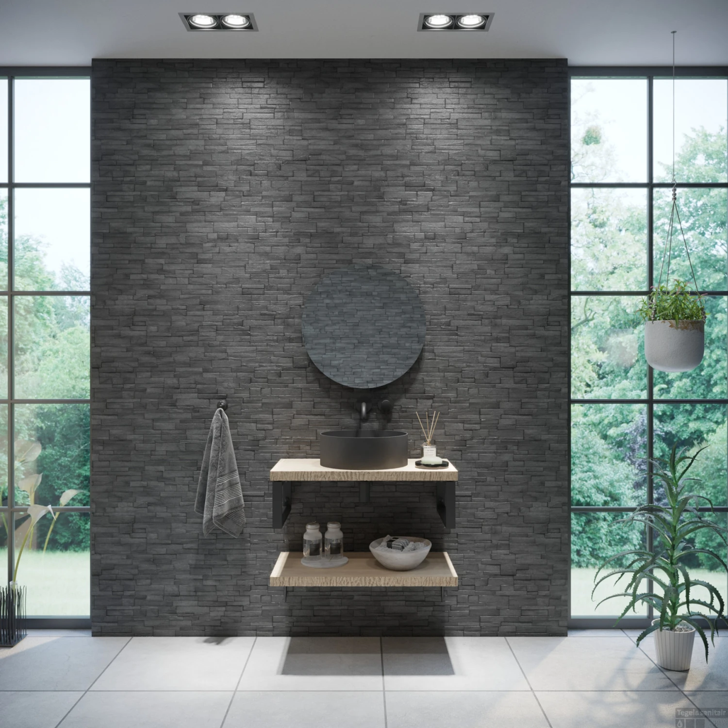 Badkamermeubelset BWS Eiken Massief Hout Bovenblad Met Boomschors 80 Cm Olie Natuur