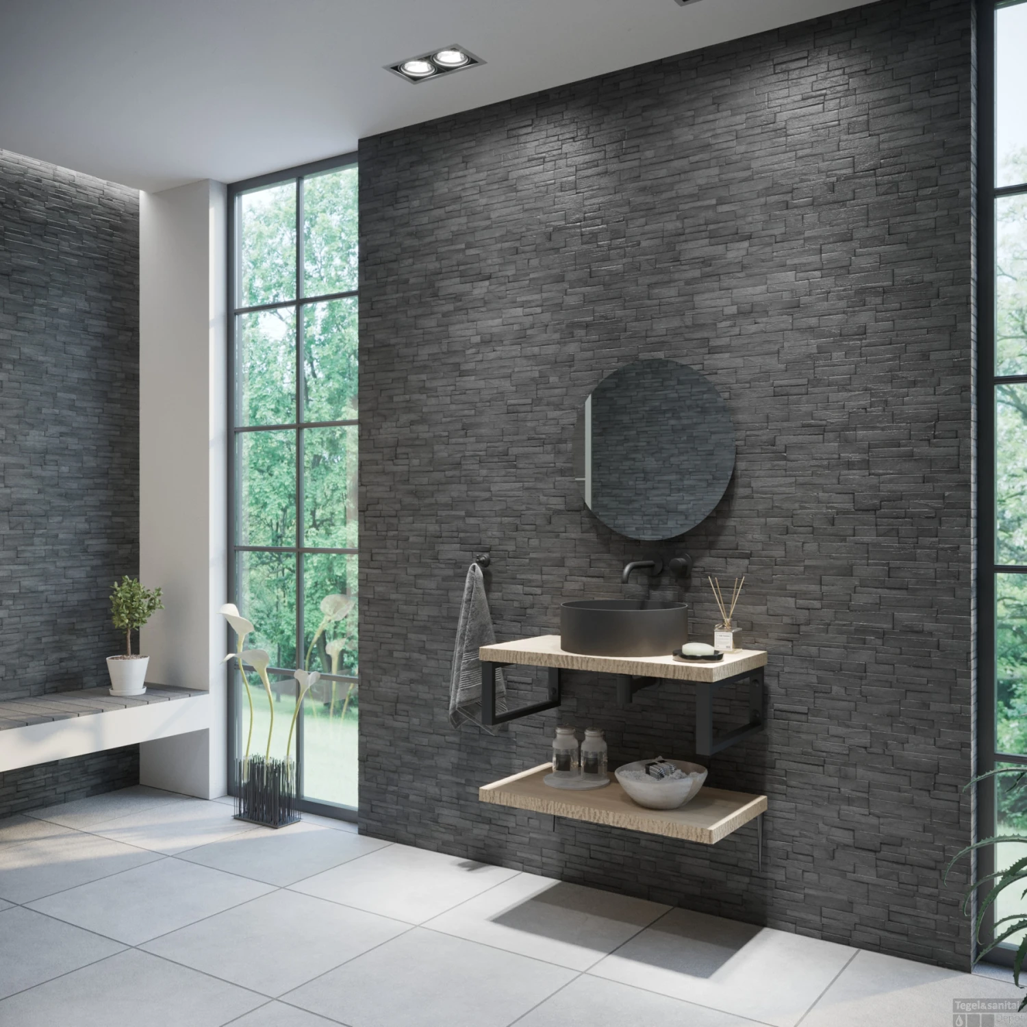 Badkamermeubelset BWS Eiken Massief Hout Bovenblad Met Boomschors 80 Cm Olie Natuur - Afbeelding 2