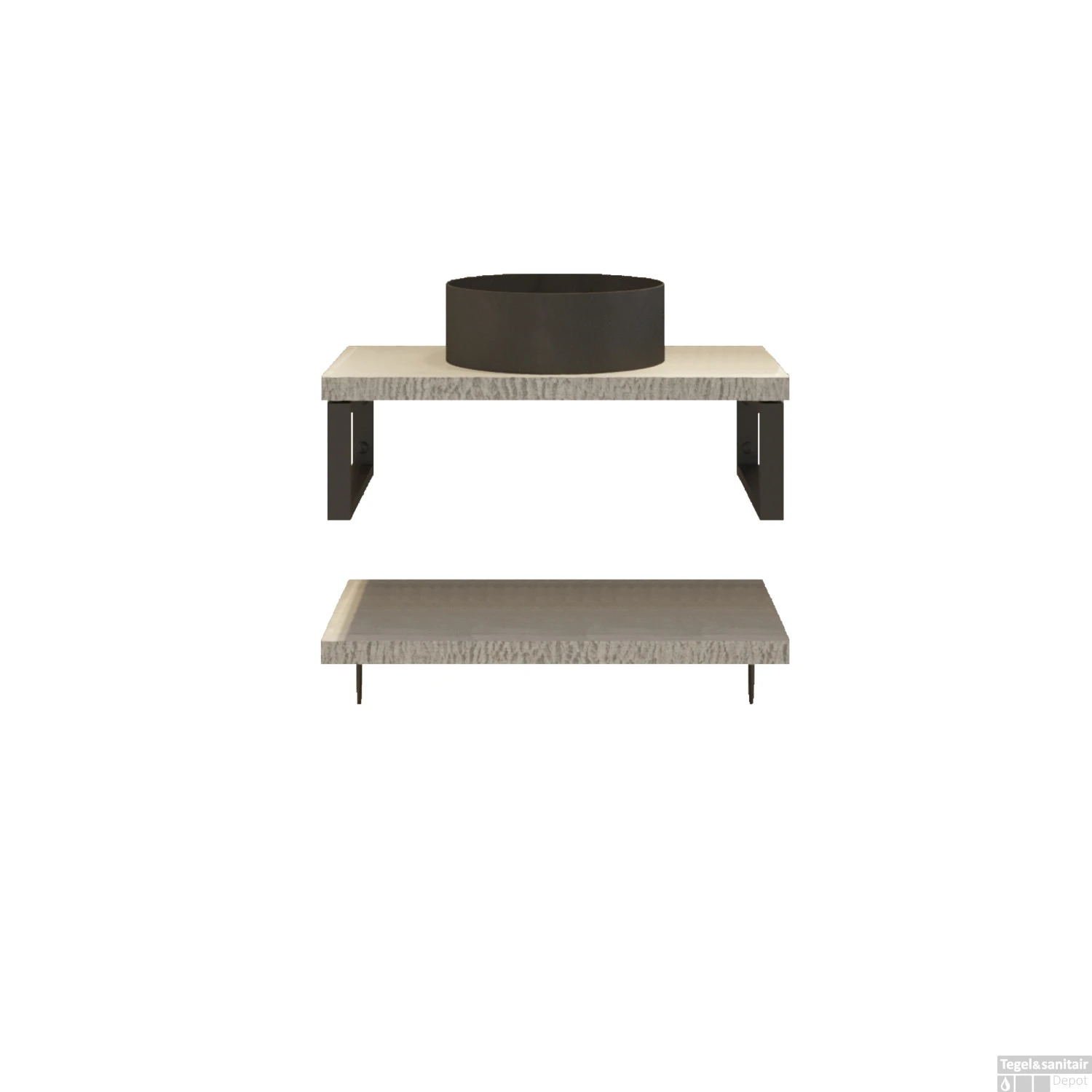 Badkamermeubelset BWS Eiken Massief Hout Bovenblad Met Boomschors 90 Cm Wit - Afbeelding 4