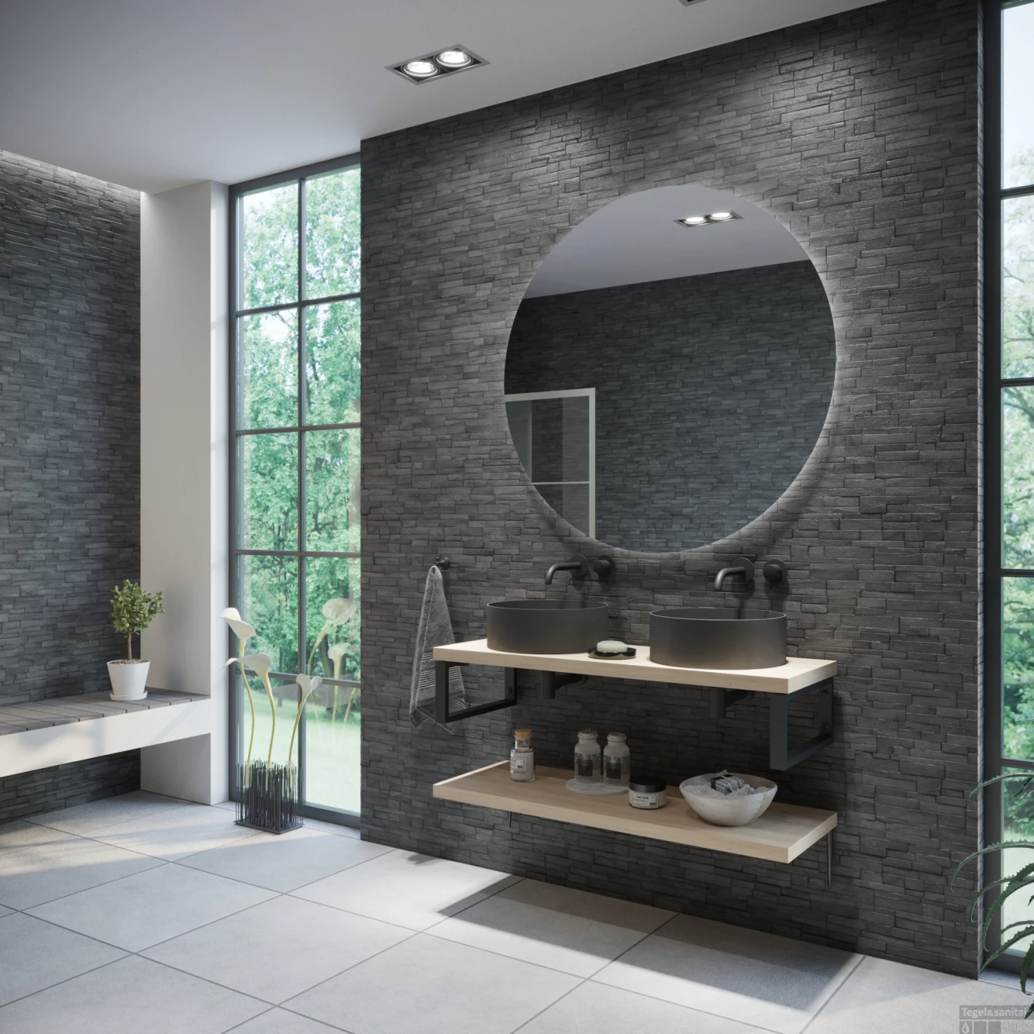 Badkamermeubelset BWS Eiken Massief Hout Bovenblad Recht 140 Cm Olie Natuur - Afbeelding 2