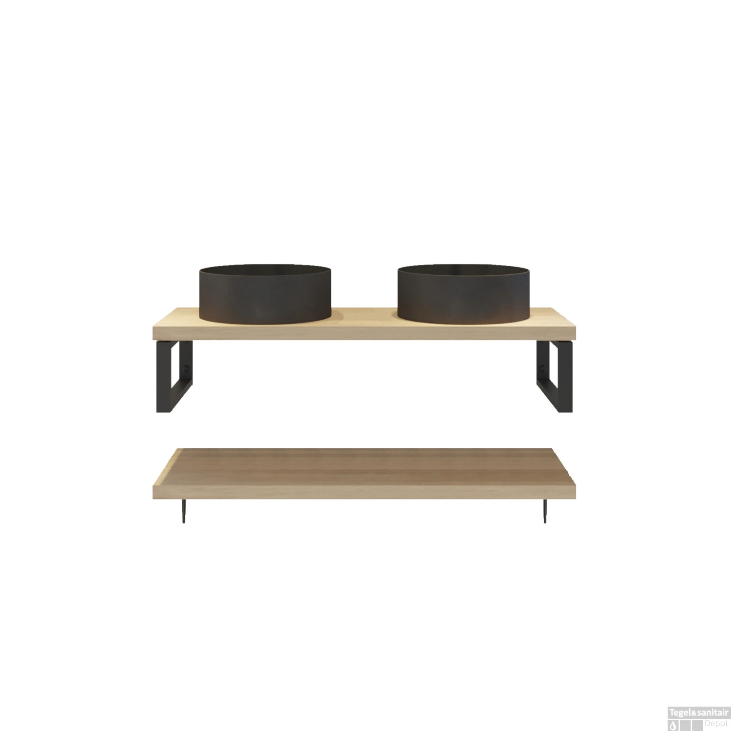 Badkamermeubelset BWS Eiken Massief Hout Bovenblad Recht 140 Cm Olie Natuur - Afbeelding 4