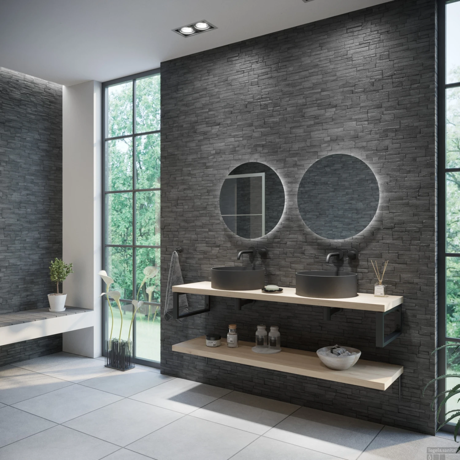 Badkamermeubelset BWS Eiken Massief Hout Bovenblad Recht 160 Cm Olie Natuur - Afbeelding 2