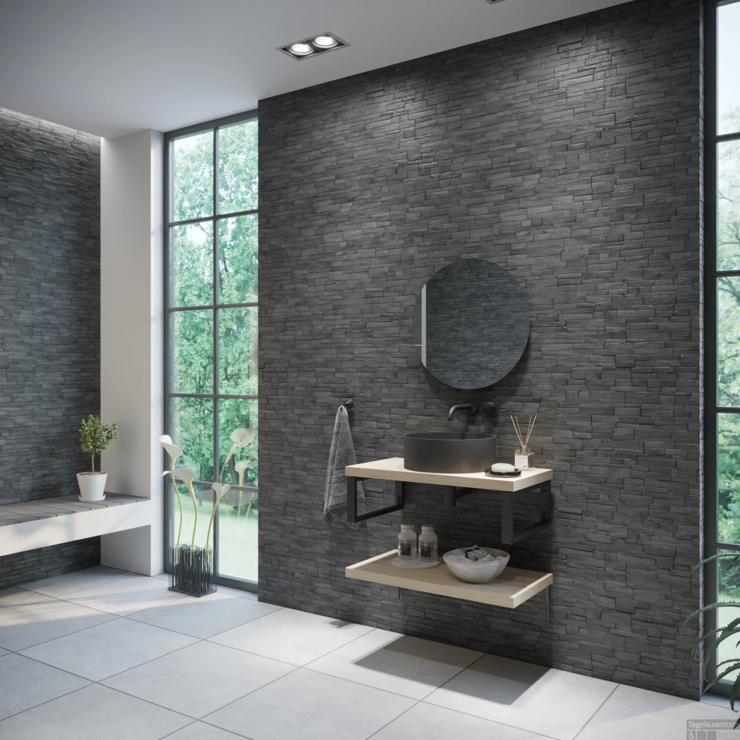 Badkamermeubelset BWS Eiken Massief Hout Bovenblad Recht 70 Cm Olie Natuur - Afbeelding 2