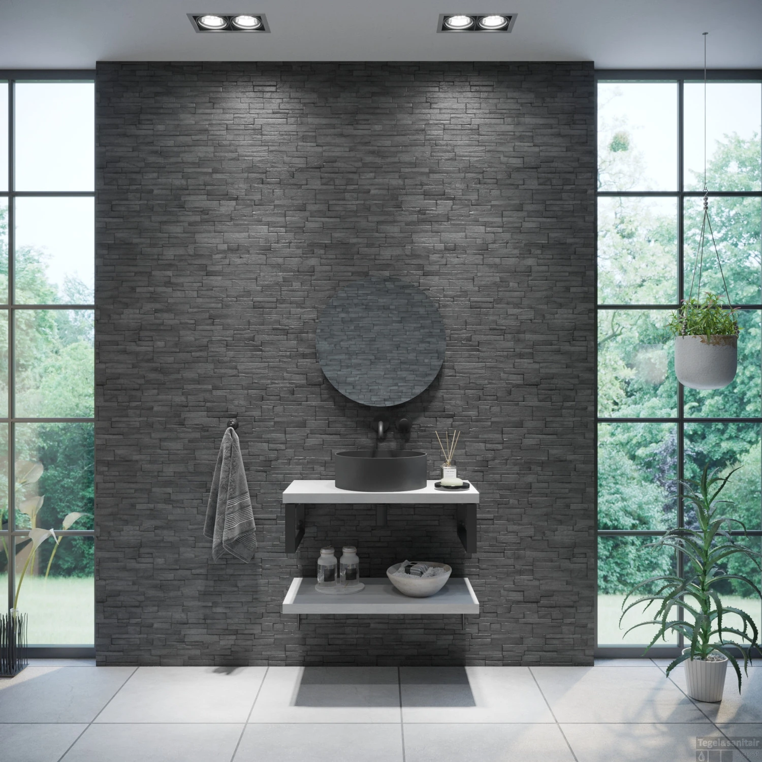 Badkamermeubelset BWS Eiken Massief Hout Bovenblad Recht 70 Cm Wit