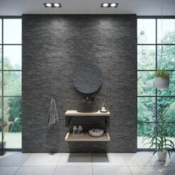 Badkamermeubelset BWS Eiken Massief Hout Bovenblad Zonder Boomschors 60 Cm Olie Natuur