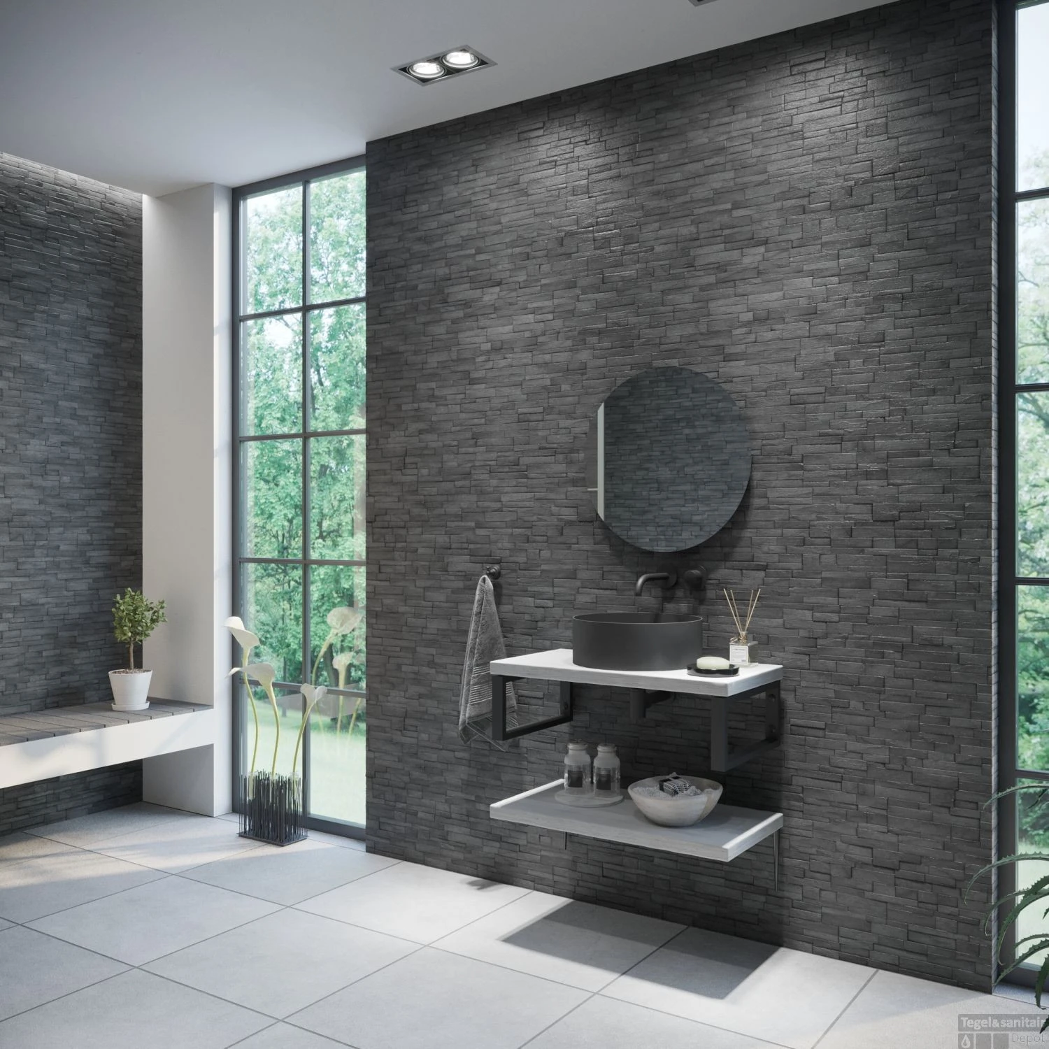 Badkamermeubelset BWS Eiken Massief Hout Bovenblad Zonder Boomschors 60 Cm Wit - Afbeelding 2