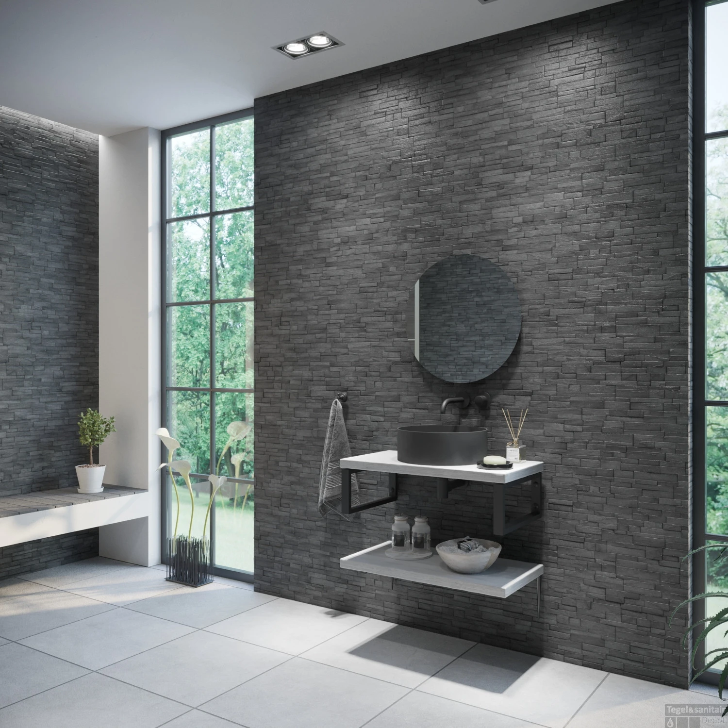 Badkamermeubelset BWS Eiken Massief Hout Bovenblad Zonder Boomschors 90 Cm Wit - Afbeelding 2