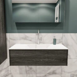 Badkamermeubel BWS Madrid Antraciet 100x45x30 Cm Mat Witte Solid Surface Wastafel (1 Kraangat)