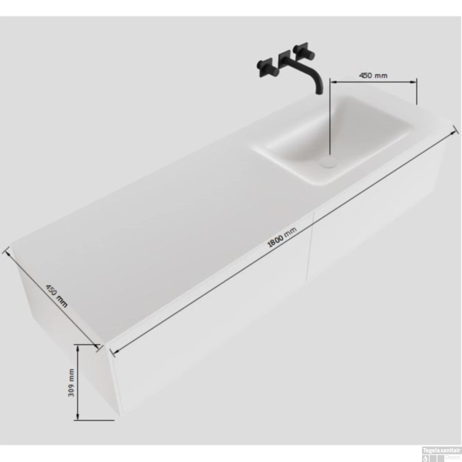 Badkamermeubelset Mondiaz LAGOM 180 Cm Rechtse Wastafel Solid Surface Met 1 Kraangat Mat Zwart (2 Laden) 4 Badkamermeubelset Mondiaz LAGOM 180 Cm Rechtse Wastafel Solid Surface Met 1 Kraangat Mat Zwart (2 Laden) - Afbeelding 4