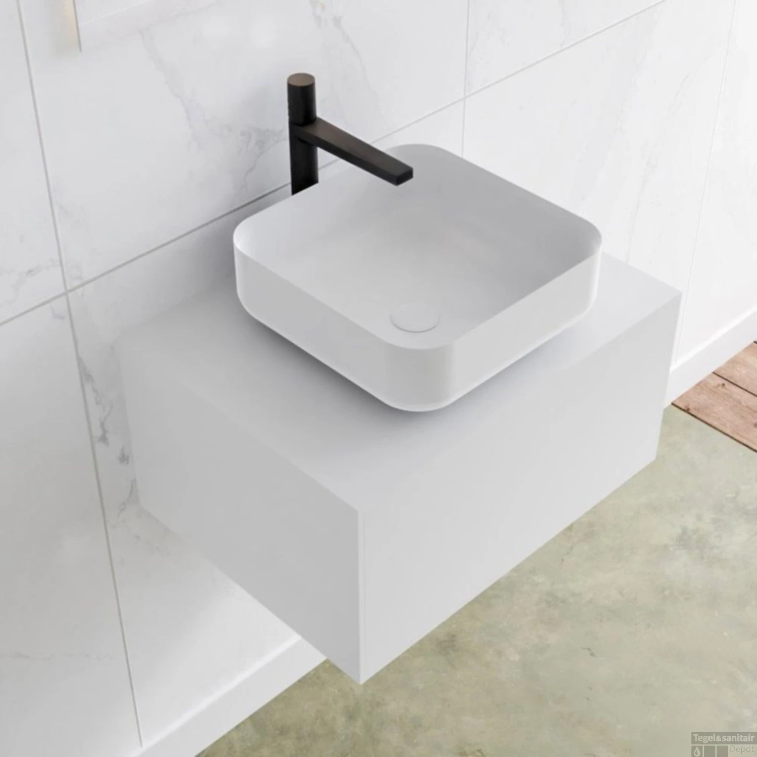 Badkamermeubelset Mondiaz LAGOM 60 Cm Met Topblad Gecentreerde Wastafel Solid Surface Opzetkom Binx Met 1 Kraangat Mat Wit (1 Lade) - Afbeelding 3