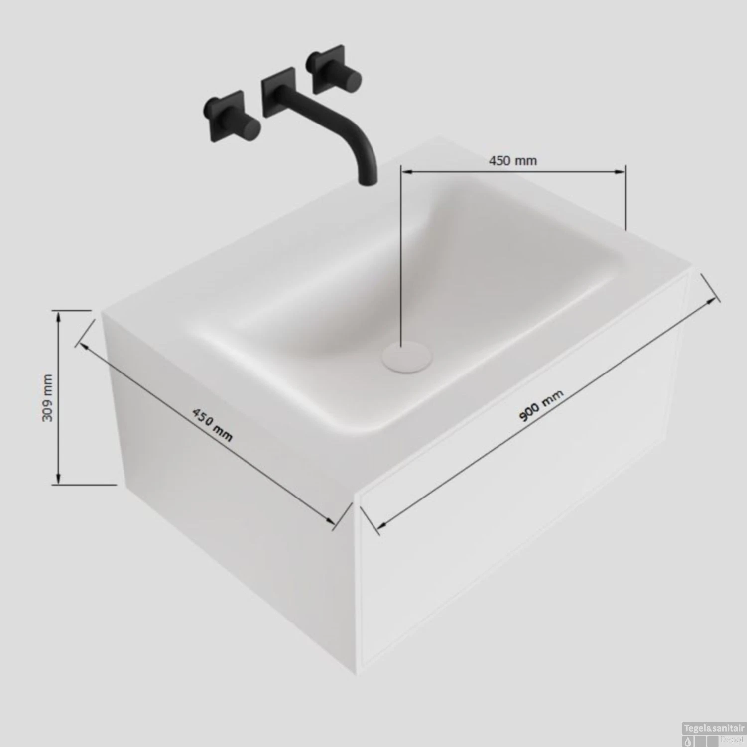 Badkamermeubelset Mondiaz LAGOM 90 Cm Gecentreerde Waskom Solid Surface Zonder Kraangaten Mat Wit (1 Lade) - Afbeelding 4