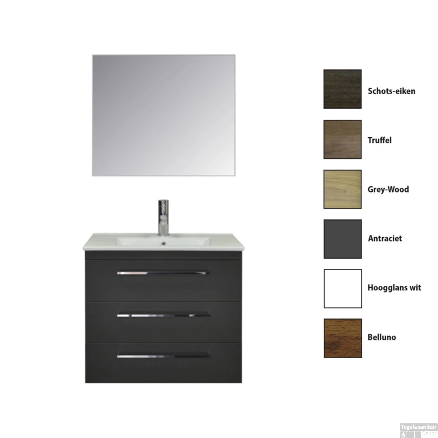 Badkamermeubelset Sanicare Q6 Drie Laden Chromen Greep 80 Cm Met Spiegel Belluno Eiken