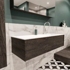 Badkamermeubel BWS Madrid Dark Brown 120x45x30 Cm Mat Witte Solid Surface Wastafel Rechts (1 Kraangat) 7 Badkamermeubel BWS Madrid Dark Brown 120x45x30 Cm Mat Witte Solid Surface Wastafel Rechts (1 Kraangat) -Duravit Verkoop badmeubel bws madrid 120 dark brown rechts 1ld 1krg detail