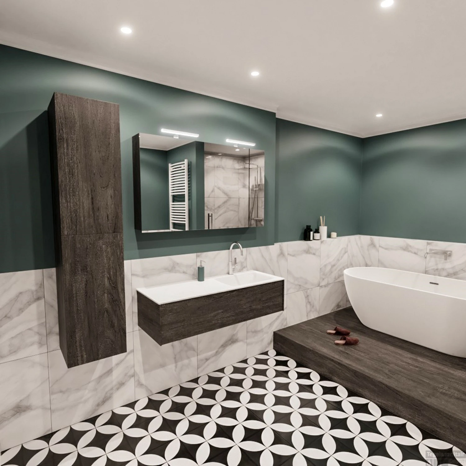 Badkamermeubel BWS Madrid Dark Brown 120x45x30 Cm Mat Witte Solid Surface Wastafel Rechts (1 Kraangat) 4 Badkamermeubel BWS Madrid Dark Brown 120x45x30 Cm Mat Witte Solid Surface Wastafel Rechts (1 Kraangat) - Afbeelding 4