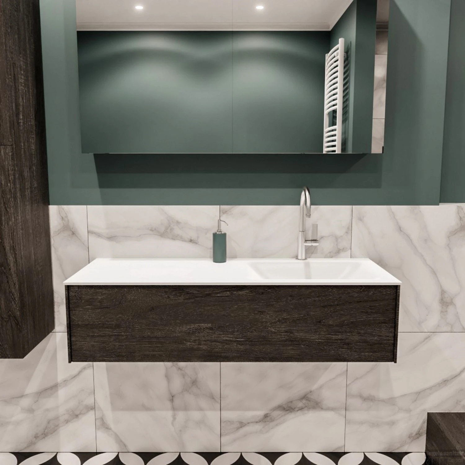 Badkamermeubel BWS Madrid Dark Brown 120x45x30 Cm Mat Witte Solid Surface Wastafel Rechts (1 Kraangat) 1 Badkamermeubel BWS Madrid Dark Brown 120x45x30 Cm Mat Witte Solid Surface Wastafel Rechts (1 Kraangat)