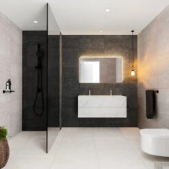 Badkamermeubel BWS Madrid Carrara Mat 120 Cm Solid Surface Wastafel Dubbel (2 Kraangaten, 2 Lades)