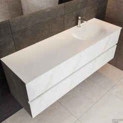 Badkamermeubel BWS Madrid Carrara Mat 150 Cm Solid Surface Wastafel Rechts (1 Kraangat, 2 Lades) -Duravit Verkoop badmeubel bws madrid 150 solid surface rechts 1krg detail1