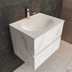 Badkamermeubel BWS Madrid Carrara Mat 60 Cm Solid Surface Wastafel (1 Kraangat, 2 Lades) 7 Badkamermeubel BWS Madrid Carrara Mat 60 Cm Solid Surface Wastafel (1 Kraangat, 2 Lades) -Duravit Verkoop badmeubel bws madrid 60 solid surface midden 1krg detail1