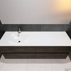 Badkamermeubel Solid Surface BWS Oslo 200x46 Cm Wood Dark Brown Wasbak Links (1 Kraangat, 4 Lades) 10 Badkamermeubel Solid Surface BWS Oslo 200x46 Cm Wood Dark Brown Wasbak Links (1 Kraangat, 4 Lades) -Duravit Verkoop badmeubel bws oslo 200x46 cm dark brown wasbak links 1 krg 4lds detail2