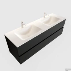 Badkamermeubel Solid Surface BWS Oslo 150x45 Cm Mat Zwart Urban Dubbel (2 Kraangaten) -Duravit Verkoop badmeubel bws oslo mat zwart 150 2lds 2krg dubbel shop