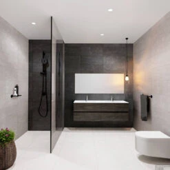 Badkamermeubel Solid Surface BWS Stockholm 200x46 Cm Wood Dark Brown Wasbak Dubbel (2 Kraangaten, 4 Lades)