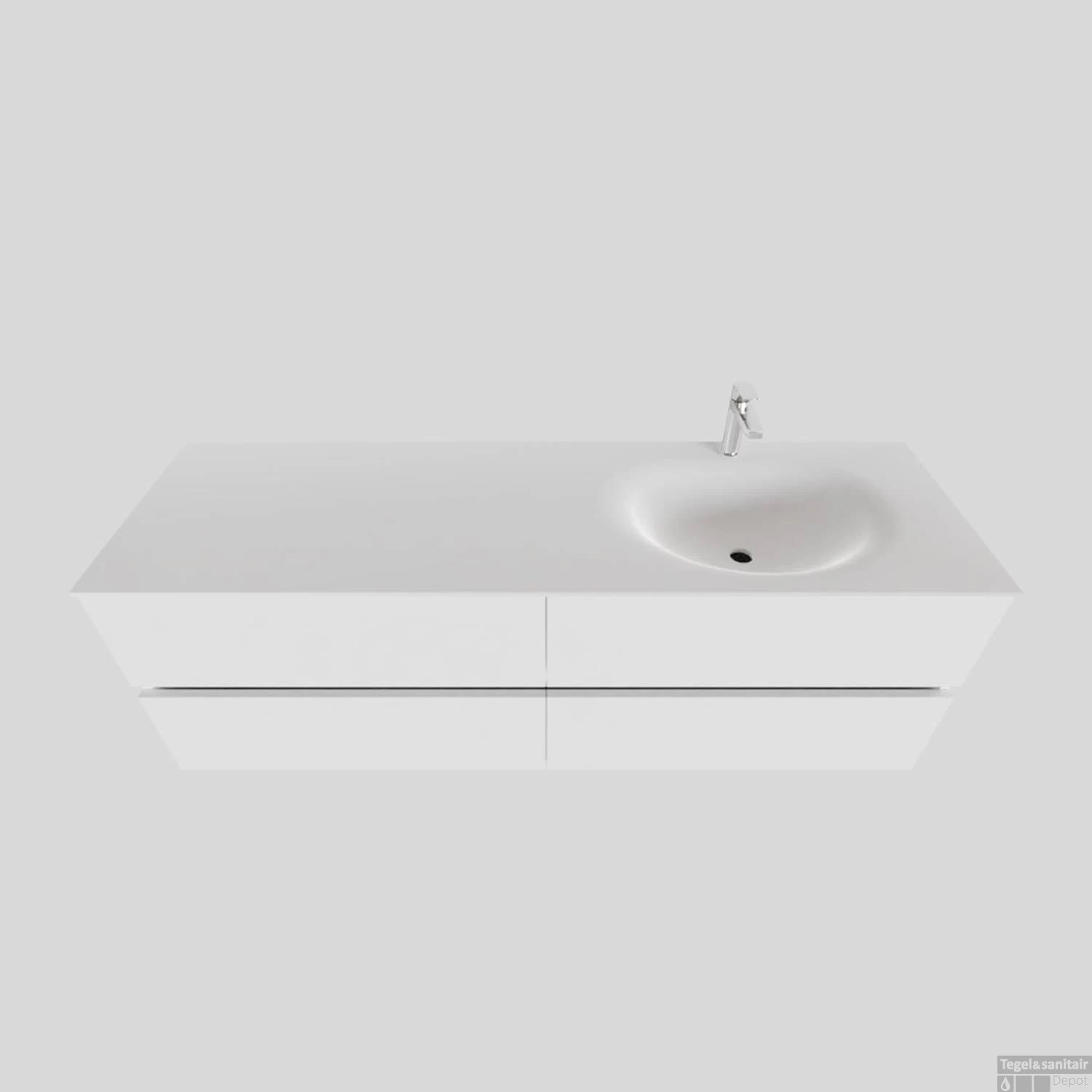 Badkamermeubel Solid Surface BWS Stockholm 200x46 Cm Mat Wit Wasbak Rechts (1 Kraangat, 4 Lades) - Afbeelding 2