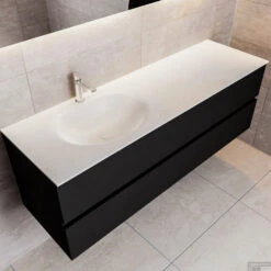 Badkamermeubel Solid Surface BWS Stockholm 150x45 Cm Mat Zwart Urban Links (1 Kraangat)
