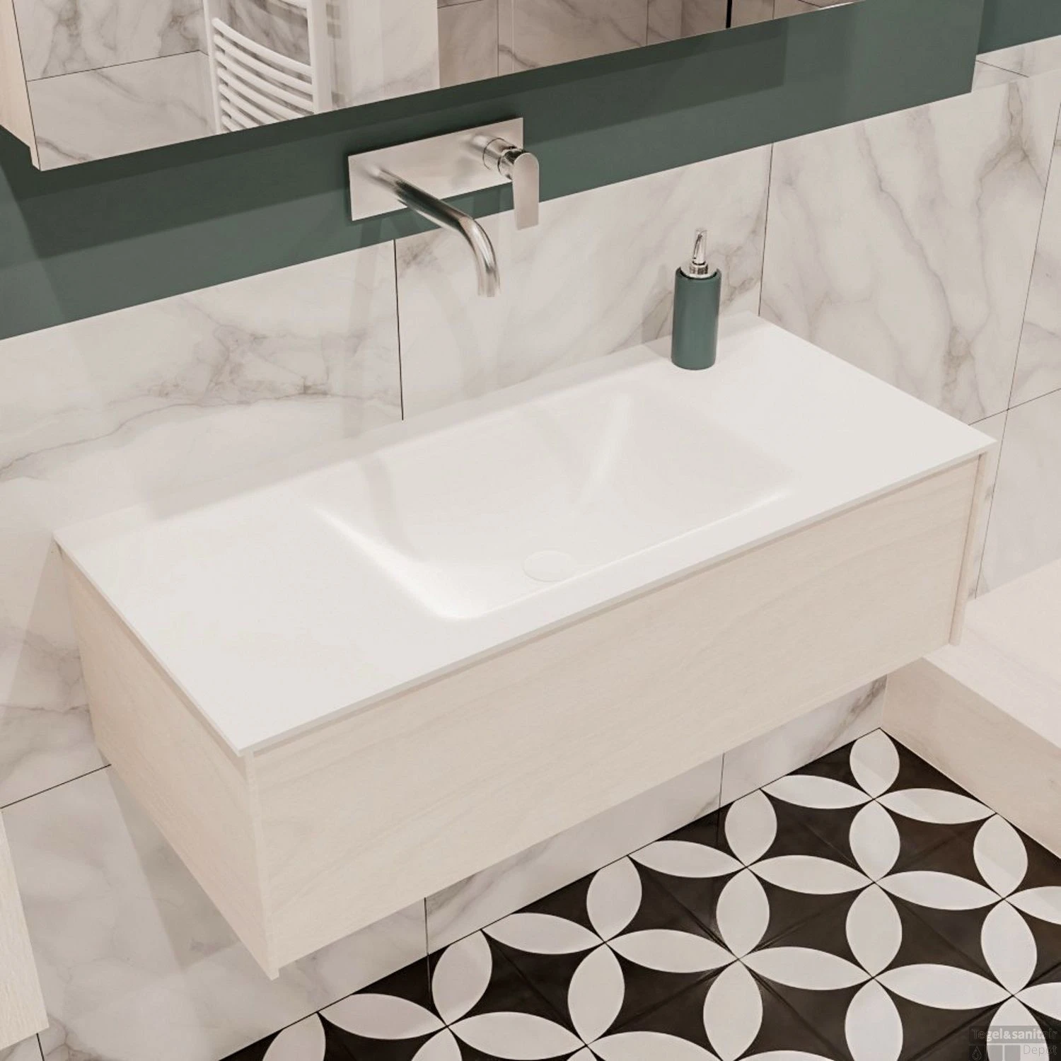 Badkamermeubel BWS Madrid Wit 100x45x30 Cm Mat Witte Solid Surface Wastafel (0 Kraangaten) 3 Badkamermeubel BWS Madrid Wit 100x45x30 Cm Mat Witte Solid Surface Wastafel (0 Kraangaten) - Afbeelding 3