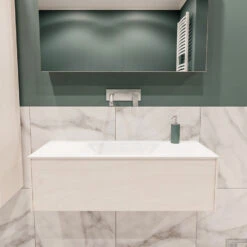 Badkamermeubel BWS Madrid Wit 100x45x30 Cm Mat Witte Solid Surface Wastafel (0 Kraangaten)