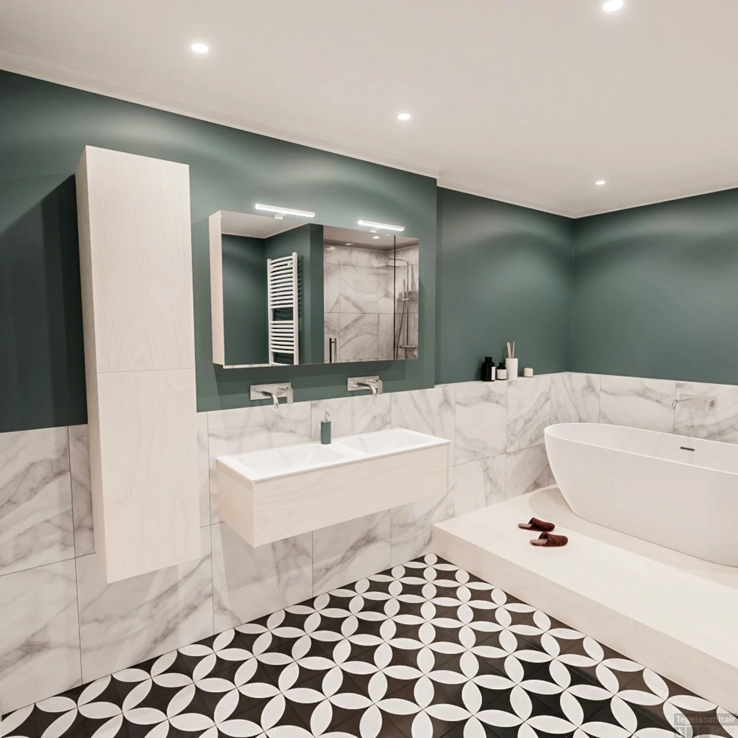 Badkamermeubel BWS Madrid Wit 120x45x30 Cm Mat Witte Solid Surface Wastafel Dubbel (0 Kraangaten) 4 Badkamermeubel BWS Madrid Wit 120x45x30 Cm Mat Witte Solid Surface Wastafel Dubbel (0 Kraangaten) - Afbeelding 4