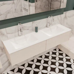 Badkamermeubel BWS Madrid Wit 150x45x30 Cm Mat Witte Solid Surface Wastafel Dubbel (2 Lades, 2 Kraangaten) -Duravit Verkoop badmeubel bws wit 150 cm dubbel 2ld 2krg detail1