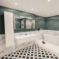 Badkamermeubel BWS Madrid Wit 150x45x30 Cm Mat Witte Solid Surface Wastafel Dubbel (2 Lades, 2 Kraangaten) -Duravit Verkoop badmeubel bws wit 150 cm dubbel 2ld 2krg detail2