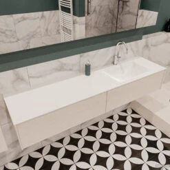 Badkamermeubel BWS Madrid Wit 180x45x30 Cm Mat Witte Solid Surface Wastafel Rechts (2 Lades, 1 Kraangat) -Duravit Verkoop badmeubel bws wit 180 cm rechts 2ld 1krg detail1