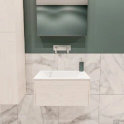 Badkamermeubel BWS Madrid Wit 60x45x30 Cm Mat Witte Solid Surface Wastafel (0 Kraangaten)