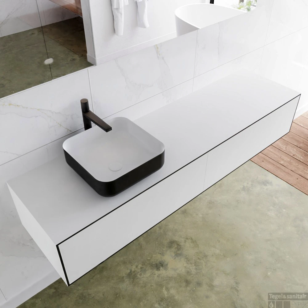 Badkamermeubelset Mondiaz LAGOM 170 Cm Topblad Met Linkse Wastafel Solid Surface Opzetkom Binx Met 1 Kraangaten Mat Zwart (2 Laden) 2 Badkamermeubelset Mondiaz LAGOM 170 Cm Topblad Met Linkse Wastafel Solid Surface Opzetkom Binx Met 1 Kraangaten Mat Zwart (2 Laden) - Afbeelding 2