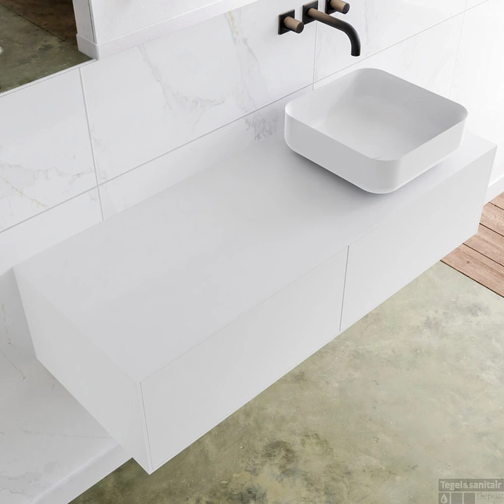 Badkamermeubelset Mondiaz LAGOM 120 Cm Met Topblad Rechtse Wastafel Solid Surface Opzetkom Binx Zonder Kraangaten Mat Wit (2 Laden) 2 Badkamermeubelset Mondiaz LAGOM 120 Cm Met Topblad Rechtse Wastafel Solid Surface Opzetkom Binx Zonder Kraangaten Mat Wit (2 Laden) - Afbeelding 2