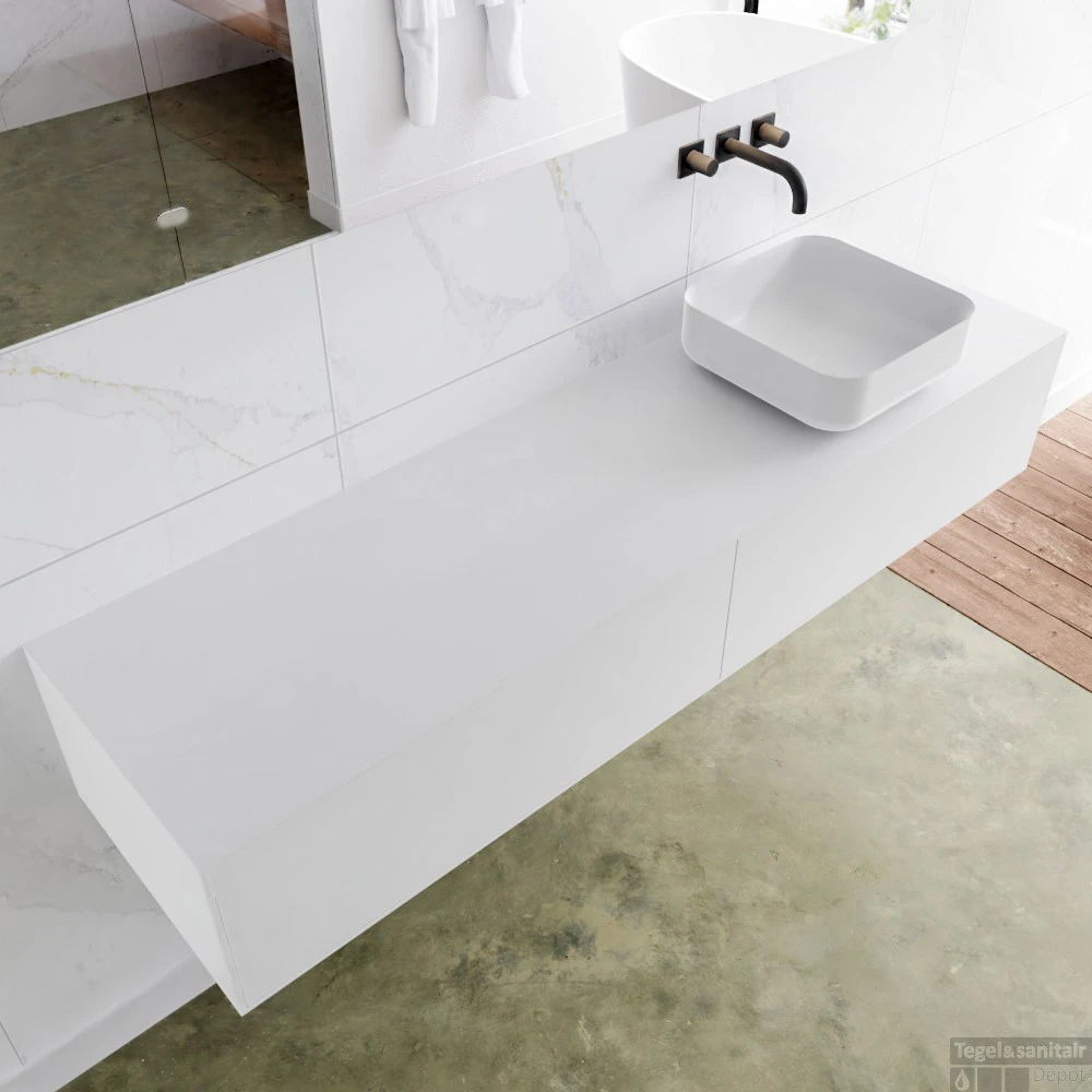 Badkamermeubelset Mondiaz LAGOM 170 Cm Met Topblad Rechtse Wastafel Solid Surface Opzetkom Binx Zonder Kraangaten Mat Wit (2 Laden) 2 Badkamermeubelset Mondiaz LAGOM 170 Cm Met Topblad Rechtse Wastafel Solid Surface Opzetkom Binx Zonder Kraangaten Mat Wit (2 Laden) - Afbeelding 2