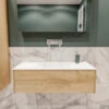 Badkamermeubel BWS Madrid Washed Oak 100x45x30 Cm Mat Witte Solid Surface Wastafel (0 Kraangaten)