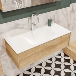 Badkamermeubel BWS Madrid Washed Oak 100x45x30 Cm Mat Witte Solid Surface Wastafel (1 Kraangat) 7 Badkamermeubel BWS Madrid Washed Oak 100x45x30 Cm Mat Witte Solid Surface Wastafel (1 Kraangat) -Duravit Verkoop badmeubel washed oak 100 cm 1ld 1krg detail1