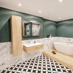 Badkamermeubel BWS Madrid Washed Oak 100x45x30 Cm Mat Witte Solid Surface Wastafel Links (1 Kraangat) -Duravit Verkoop badmeubel washed oak 100 cm links 1ld 1krg detail2