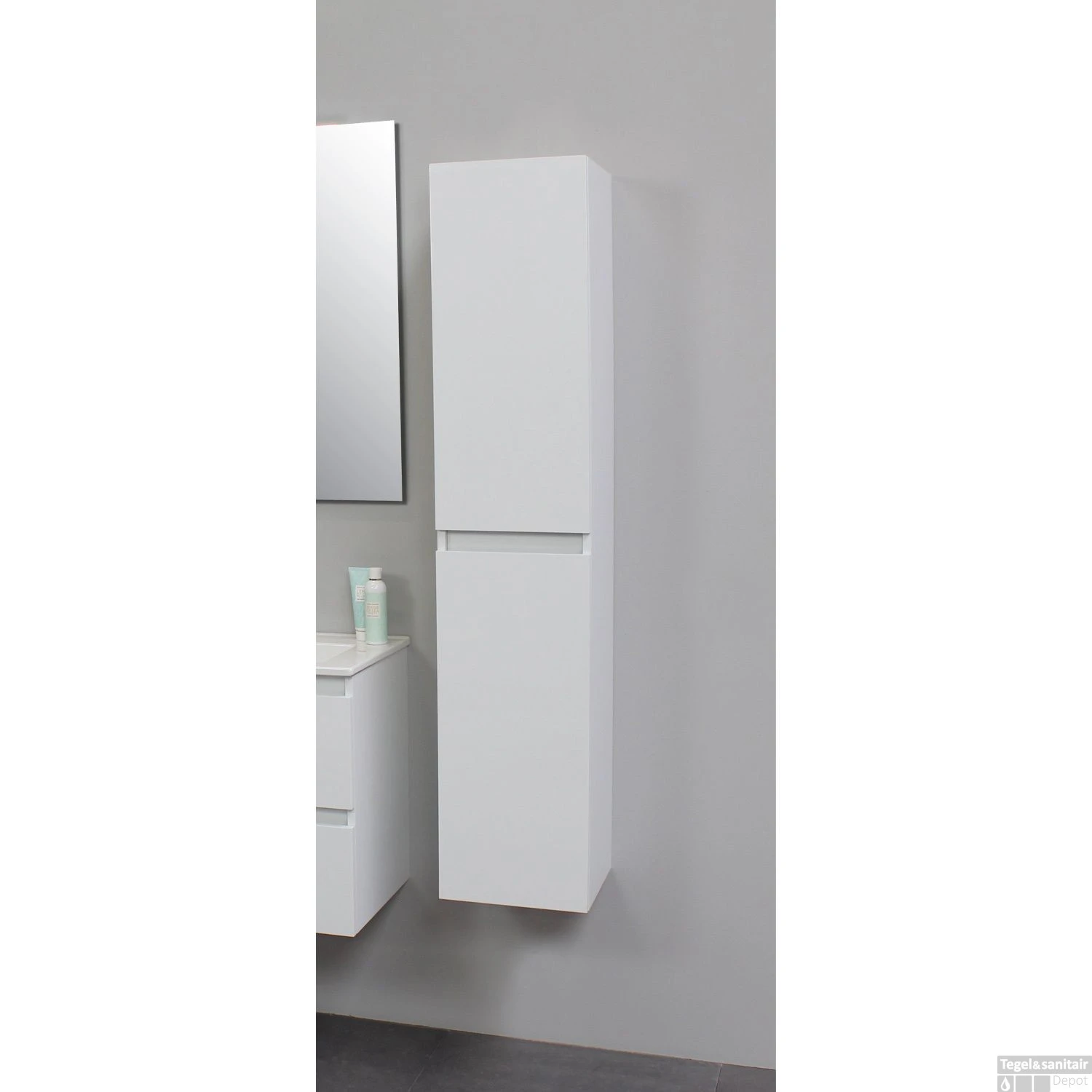 Badmeubelkast Boss & Wessing Pepper Hoge Kast Greeploos 2 Deuren 145x30x30 Cm Wit 1 Badmeubelkast Boss & Wessing Pepper Hoge Kast Greeploos 2 Deuren 145x30x30 Cm Wit