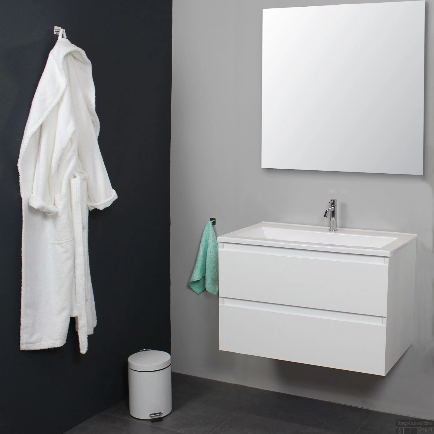 Badkamermeubel Boss & Wessing Pepper Acryl Wastafel Met Kraangat 80x55x46 Cm Wit 2 Badkamermeubel Boss & Wessing Pepper Acryl Wastafel Met Kraangat 80x55x46 Cm Wit - Afbeelding 2