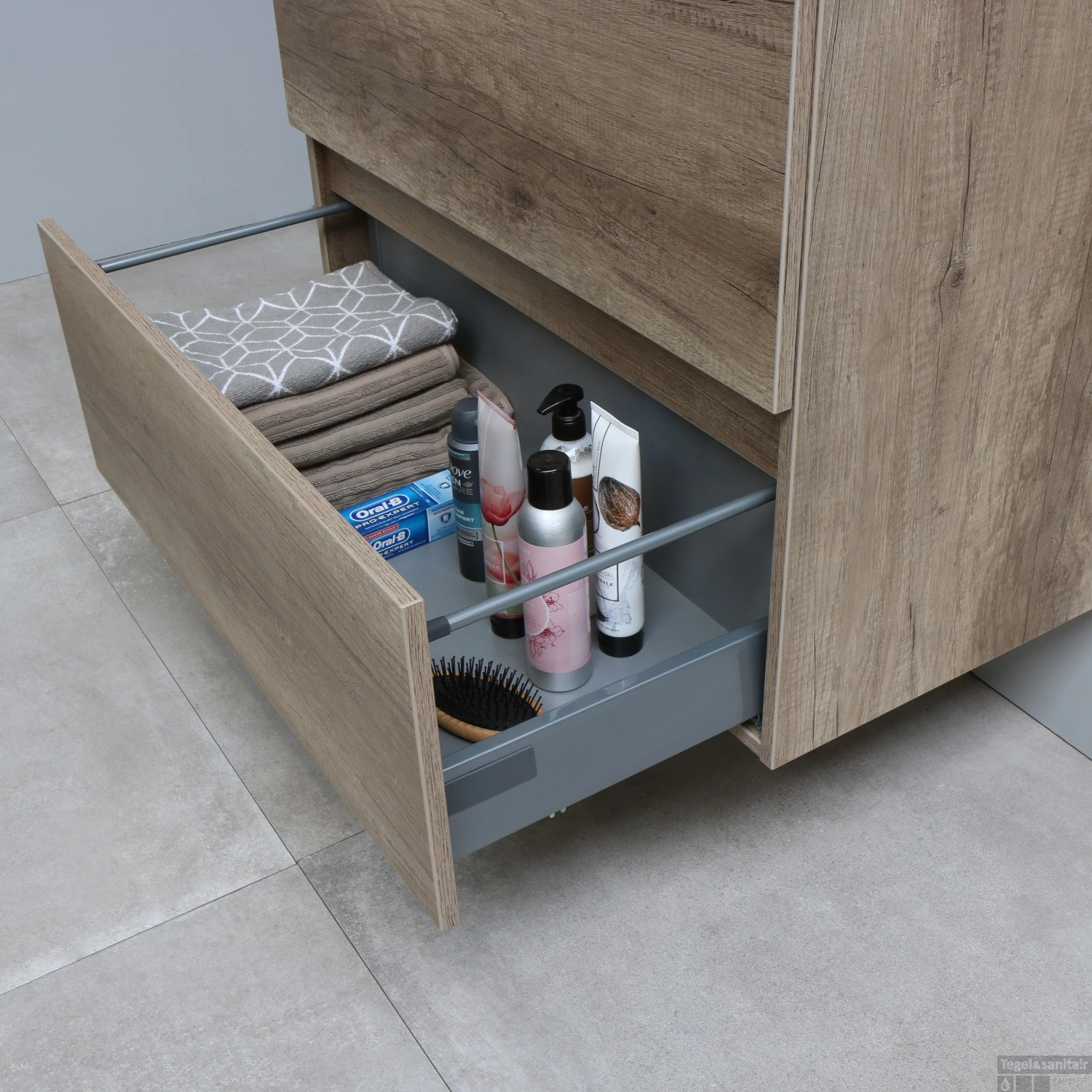 Badmeubelset BWS Salt 100x39cm Greeploos 2 Lades Met Wastafel Acryl 1 Kraangat Scotch Oak 3 Badmeubelset BWS Salt 100x39cm Greeploos 2 Lades Met Wastafel Acryl 1 Kraangat Scotch Oak - Afbeelding 3